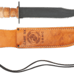 Case USMC 7" Fixed Clip Point Plain Blackened 1095 Carbon Steel Blade Grooved Leather Handle