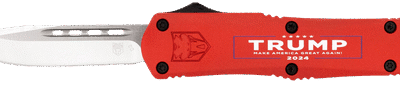 CobraTec Knives FS-3 Trump 2024 Medium OTF Drop Point Plain Satin D2 Steel Blade, 4.50" Red Trump, Make America Great Again Aluminum Cerakoted Handle