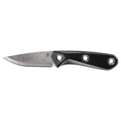 Gerber principle fixed blade, drop point, stonewashed, black handles